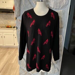 CATHERINE’S Black And Red Sparkle Cardinal Scoop Neck Sweater- Size 1X 18/20W